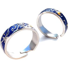 2Pcs Van Gogh Starry Sky Ring Set Couple Adjustable Ring Vintage Starry Moon Opening Ring for Women Men in Saudi Arabia