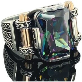 Man Mystic Topaz Ring, Handmade Ring, Turkish Handmade Silver Men Ring, Colorized Stone Ring, Gift for Him, 925k Sterling Silver in Saudi Arabia