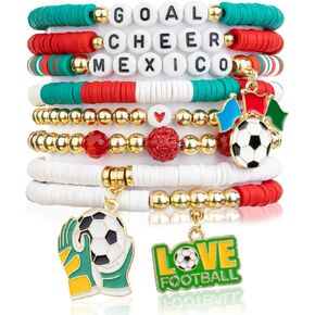 Soccer Game Day Bracelets for Women, Stackable Heishi Beaded Stretch Bracelet, Team Support Accessories Jewelry & Outfits, Soccer Fans Gifts (mexico) in Saudi Arabia