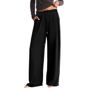 Womens High Waisted Wide Leg Sweatpants with Pockets Soft Baggy Lounge Pants Drawstring Casual Trousers for Streetwear in Saudi Arabia