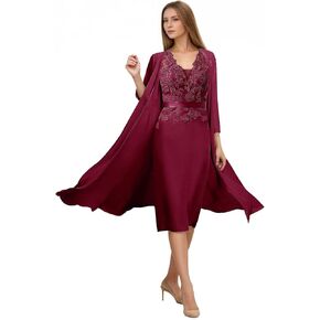 2 Piece Chiffon Mother of The Bride Dresses V Neck Lace Formal Evening Dress with Jacket WT005 in Saudi Arabia