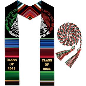 Graduation Stole, Mexican Graduation Sash for 2026 College Graduates Gifts | With Black Tassel & Honor Cord, Satin face, Double-sided in Saudi Arabia