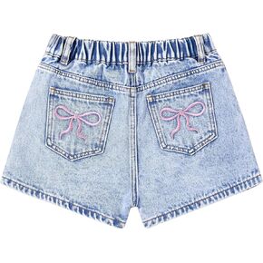 Girls Bow Jean Shorts Baggy Cute Y2K Elastic High Waist Washed Blue Summer Denim Shorts for Teen Girls 12-16Y in Saudi Arabia