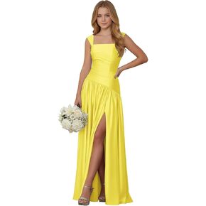 Satin Junior Bridesmaid Dresses Square Neck Flower Girl Dress Asymmetrical Drop Waist Formal A Line Gown in Saudi Arabia