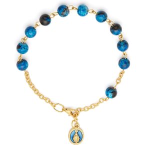 Mondo Cattolico Catholic Prayer Rosary Bracelet for Women – Gold-Tone with Blue 6mm Beads, Made in Italy Religious Jewelry Gift in Saudi Arabia