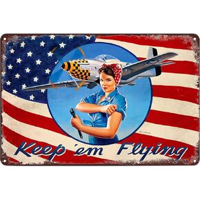 Vintage Metal Signs - Rosie Riveter Poster Keep em Flying Patriotic WWII Tin Sign Wall Art Decor Plaque for Home Bar Pub Club Cafe Garage 8x12 inch in Kuwait