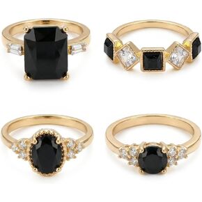 4 Pack Black Rings for Women Vintage Statement Jewelry Gothic Stackable Bands Y2K Aesthetic Accessories Dark Grunge Gifts, Boho Party Pieces in Saudi Arabia