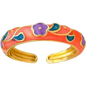 Flower Cloisonne Ring for Women, Floral Enamel Vintage Band Open Party Jewelry Gift in Saudi Arabia