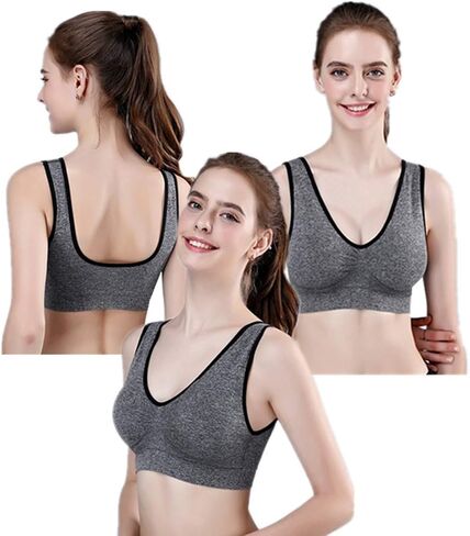 Women's Removable Padded Pullover Cotton Sports Bras Medium Support Workout Yoga Bra 3 Pack in Saudi Arabia