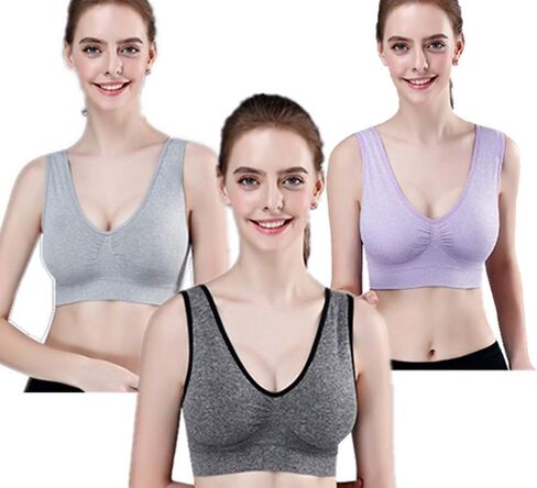 Women's Removable Padded Pullover Cotton Sports Bras Medium Support Workout Yoga Bra 3 Pack in Saudi Arabia