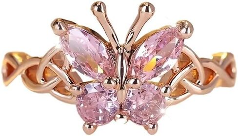 Caiyao Exquisite Butterfly Ring Rose Gold Pink Crystal Sweet Butterfly Ring for Women in Kuwait