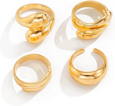 4 Pcs Thick Dome Chunky Rings for Women Chunky Rings, Adjustable Round Dome Ring Set Open Bold Thick Rings, Minimalist Solid Ring Band Stackable Statement Jewelry in Saudi Arabia