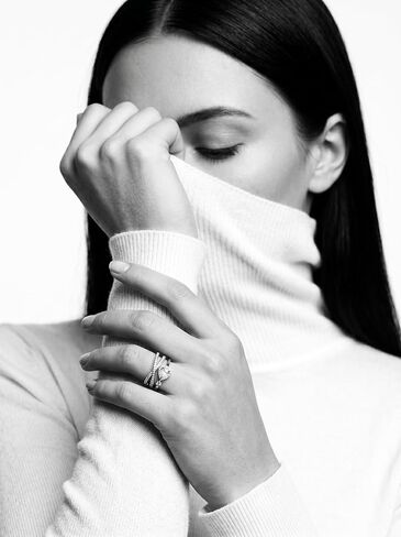 Women's Luxury Ring | Layered Crisscross Teardrop Cubic Zirconia Ring | Silver Color Adjustable Open Band | Hypoallergenic Unique Minimalist Statement Index Finger Ring in Kuwait