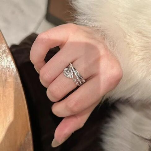 Women's Luxury Ring | Layered Crisscross Teardrop Cubic Zirconia Ring | Silver Color Adjustable Open Band | Hypoallergenic Unique Minimalist Statement Index Finger Ring in Kuwait