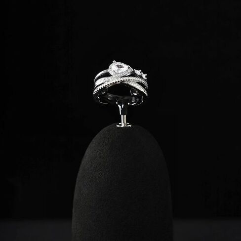 Women's Luxury Ring | Layered Crisscross Teardrop Cubic Zirconia Ring | Silver Color Adjustable Open Band | Hypoallergenic Unique Minimalist Statement Index Finger Ring in Kuwait