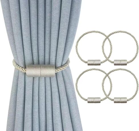 2 Pack Magnetic Curtain Tiebacks Modern Handmade Rope Curtain Tie Backs Decorative Drapes Holdbacks for Home Outdoor Bedroom Decorative Curtain (Black) in Saudi Arabia