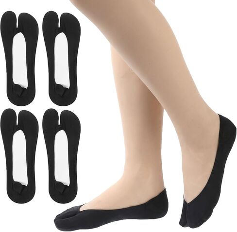 4 Pairs No Show Tabi Socks for Women, Split Toe Design Flip Flop Socks Non-Slip Liner Sock Cotton Thin Invisible Sock for Flats Sneakers Loafers Sandals (Black) in Saudi Arabia