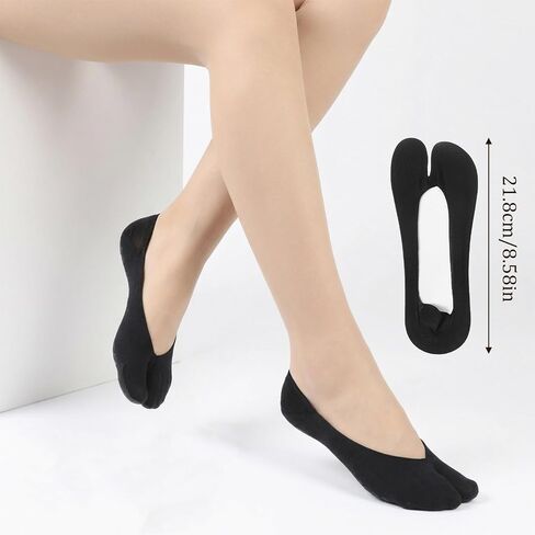 4 Pairs No Show Tabi Socks for Women, Split Toe Design Flip Flop Socks Non-Slip Liner Sock Cotton Thin Invisible Sock for Flats Sneakers Loafers Sandals (Black) in Saudi Arabia