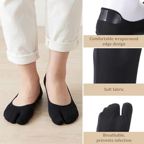 4 Pairs No Show Tabi Socks for Women, Split Toe Design Flip Flop Socks Non-Slip Liner Sock Cotton Thin Invisible Sock for Flats Sneakers Loafers Sandals (Black) in Saudi Arabia