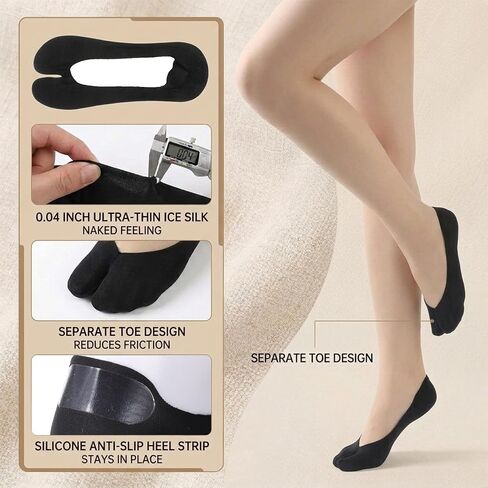 4 Pairs No Show Tabi Socks for Women, Split Toe Design Flip Flop Socks Non-Slip Liner Sock Cotton Thin Invisible Sock for Flats Sneakers Loafers Sandals (Black) in Saudi Arabia