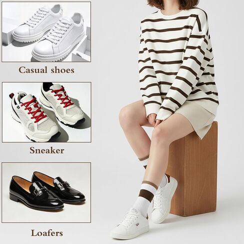 Molain 5 Pairs Ribbed Crew Socks, Brown and Beige Striped Soft Cotton Blend Neutral Tones Comfortable Everyday Socks for Women and Teens Fits Shoe Size 5-9 in Saudi Arabia