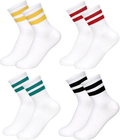 4 Pairs Striped Crew Socks for Women Vintage Style Breathable Ankle Socks for Women Fits US Women's Shoe Size 9-11 in Saudi Arabia