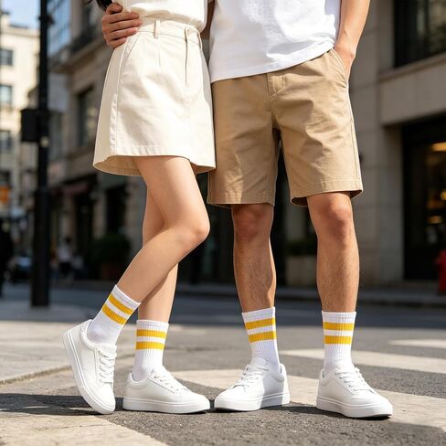 4 Pairs Striped Crew Socks for Women Vintage Style Breathable Ankle Socks for Women Fits US Women's Shoe Size 9-11 in Saudi Arabia