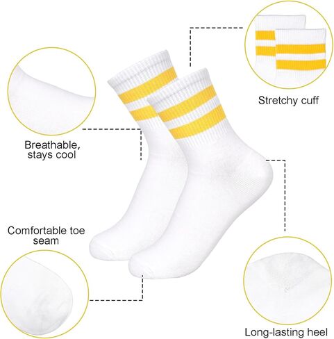 4 Pairs Striped Crew Socks for Women Vintage Style Breathable Ankle Socks for Women Fits US Women's Shoe Size 9-11 in Saudi Arabia