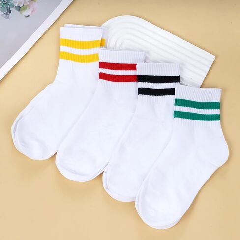 4 Pairs Striped Crew Socks for Women Vintage Style Breathable Ankle Socks for Women Fits US Women's Shoe Size 9-11 in Saudi Arabia