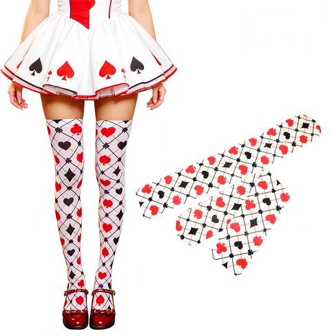 Knee High Socks Alice Playing Card Print Thigh High Sheer Cute Anime Cosplay Stockings, Harajuku Y2K Alt Fashion Leggings for Women Tea Party, Festival Halloween or Daily in Kuwait