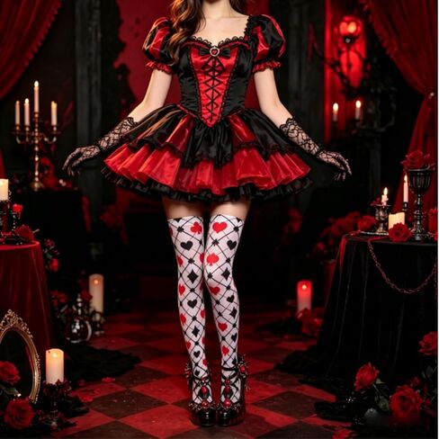 Knee High Socks Alice Playing Card Print Thigh High Sheer Cute Anime Cosplay Stockings, Harajuku Y2K Alt Fashion Leggings for Women Tea Party, Festival Halloween or Daily in Kuwait
