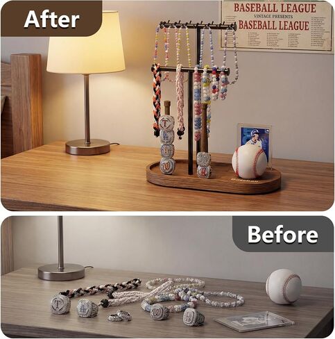 Wooden Baseball Drip Necklace Organizer Holder,3 Tier Baseball Display Stand with 14 Hooks, Championship Ring Display Holder, Sports Ring Holder, Necklace Baseball Themed Jewelry Storage Display Gift in Saudi Arabia