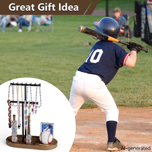 Wooden Baseball Drip Necklace Organizer Holder,3 Tier Baseball Display Stand with 14 Hooks, Championship Ring Display Holder, Sports Ring Holder, Necklace Baseball Themed Jewelry Storage Display Gift in Saudi Arabia