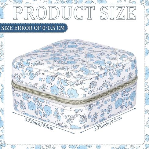 Blue Floral Travel Jewelry Case Quilted Small Jewelry Organizers and Storage Box Gifts with Mirror for Women Girls to Organize Rings, Necklaces Earrings Bracelet Little Accessories Holder in Saudi Arabia