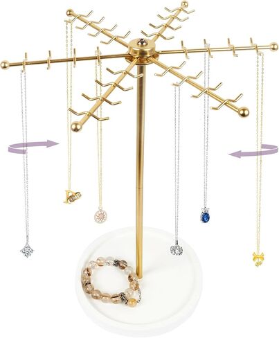 Jewelry Organizer, Rotating Necklace Holder with 48 Hooks - Large Capacity Tangle-Free Stand for Bracelet Keychains Earring, Gold Display for Vanity & Boutique, Gift for Women in Saudi Arabia