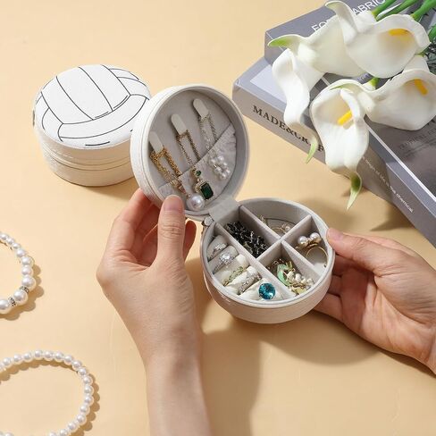 10-Pack Volleyball Jewelry Box, Round Mini Travel Jewelry Case Organizer Bulk Team Gifts for Players Coaches, White in Saudi Arabia
