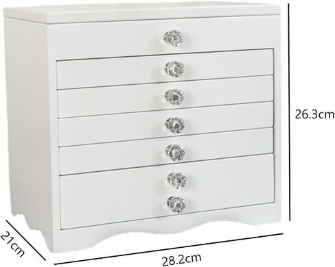 Jewelry Box Wooden Jewelry Organizer Multi-layer Drawer Finishing Box Display Box Necklace Ring Multi-grid Organizer Makeup Organizer Jewelry Organizer, 28.2*21*26.3cm, White in Kuwait