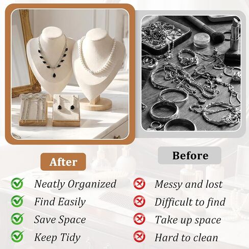 6 Pcs Jewelry Display Set for Vendors, Velvet Necklace Display Stand with Earring Organizer, Bamboo Base for Craft Shows & Home Storage (Beige) in Saudi Arabia