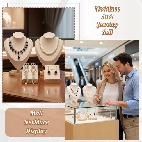 6 Pcs Jewelry Display Set for Vendors, Velvet Necklace Display Stand with Earring Organizer, Bamboo Base for Craft Shows & Home Storage (Beige) in Saudi Arabia