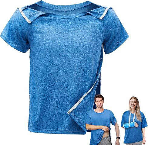 Post Surgery Shirt Unisex Shoulder Surgery Shirts Left and Right Side Snap Access Breathable Lightweight Cotton Recovery T Shirt for Men Women Black in Kuwait
