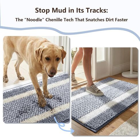 Bath Mats for Bathroom Non Slip Washable, Absorbent Quick Dry Bathroom Mat with Durable Hot Melt Adhesive Backing, Chenille Floor Mat for Tub, Shower, Sink, Small (24" x 16"), Navy&White Block Stripe in Saudi Arabia