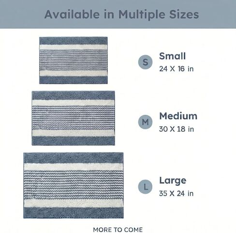 Bath Mats for Bathroom Non Slip Washable, Absorbent Quick Dry Bathroom Mat with Durable Hot Melt Adhesive Backing, Chenille Floor Mat for Tub, Shower, Sink, Small (24" x 16"), Navy&White Block Stripe in Saudi Arabia