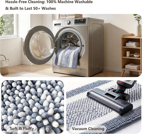 Bath Mats for Bathroom Non Slip Washable, Absorbent Quick Dry Bathroom Mat with Durable Hot Melt Adhesive Backing, Chenille Floor Mat for Tub, Shower, Sink, Small (24" x 16"), Navy&White Block Stripe in Saudi Arabia