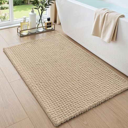 DEXI Bathroom Rugs 32x20, Non Slip Washable Bath Mat, Absorbent Chenille Bathmat, Ultra Soft Thick Carpet for Tub Shower Floor, Beige in Saudi Arabia