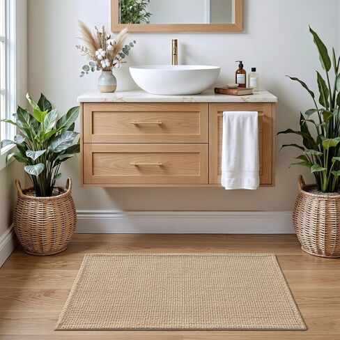 DEXI Bathroom Rugs 32x20, Non Slip Washable Bath Mat, Absorbent Chenille Bathmat, Ultra Soft Thick Carpet for Tub Shower Floor, Beige in Saudi Arabia