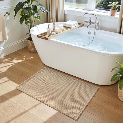 DEXI Bathroom Rugs 32x20, Non Slip Washable Bath Mat, Absorbent Chenille Bathmat, Ultra Soft Thick Carpet for Tub Shower Floor, Beige in Saudi Arabia