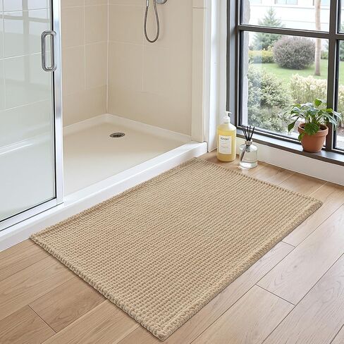 DEXI Bathroom Rugs 32x20, Non Slip Washable Bath Mat, Absorbent Chenille Bathmat, Ultra Soft Thick Carpet for Tub Shower Floor, Beige in Saudi Arabia