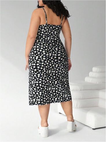Women's Plus Size Boho Floral Cami Dress Thigh Slit Midi Dresses Vacation Outfits in Kuwait
