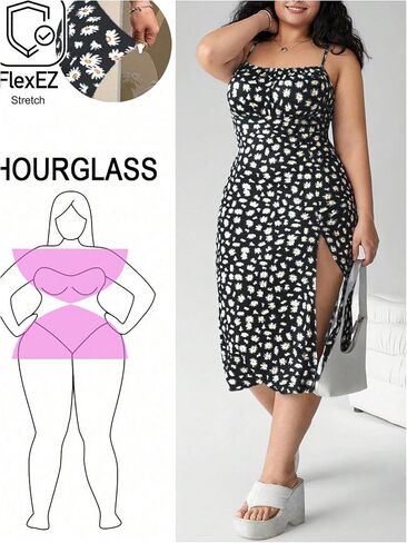 Women's Plus Size Boho Floral Cami Dress Thigh Slit Midi Dresses Vacation Outfits in Kuwait