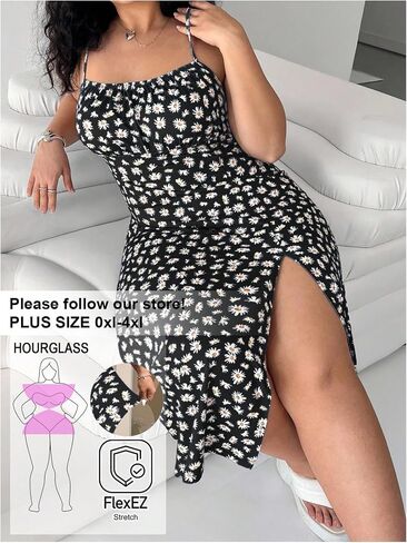 Women's Plus Size Boho Floral Cami Dress Thigh Slit Midi Dresses Vacation Outfits in Kuwait